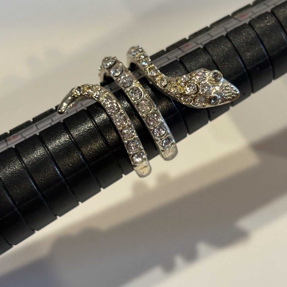 Silver Snake Ring with Crystals